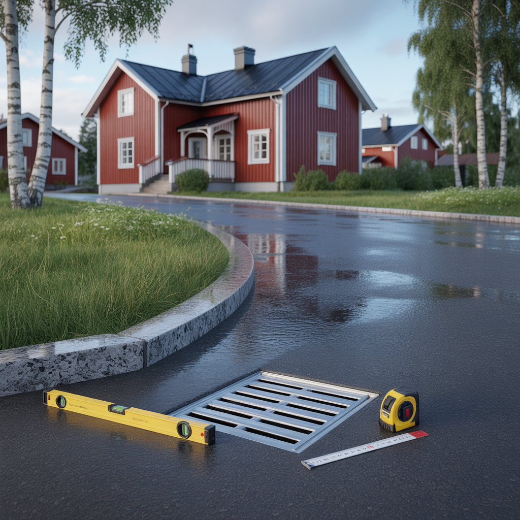 ratt fall pa garageuppfarten mot dagvattenbrunn guide och ma
