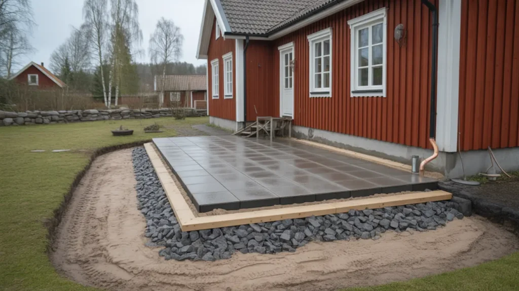 tj ls kra g ngar och uteplats r tt material lagerdjup och lutning f r plattl ggning som h ller